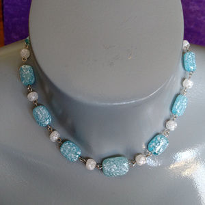 Vintage glass choker necklace Japan sky blue aqua